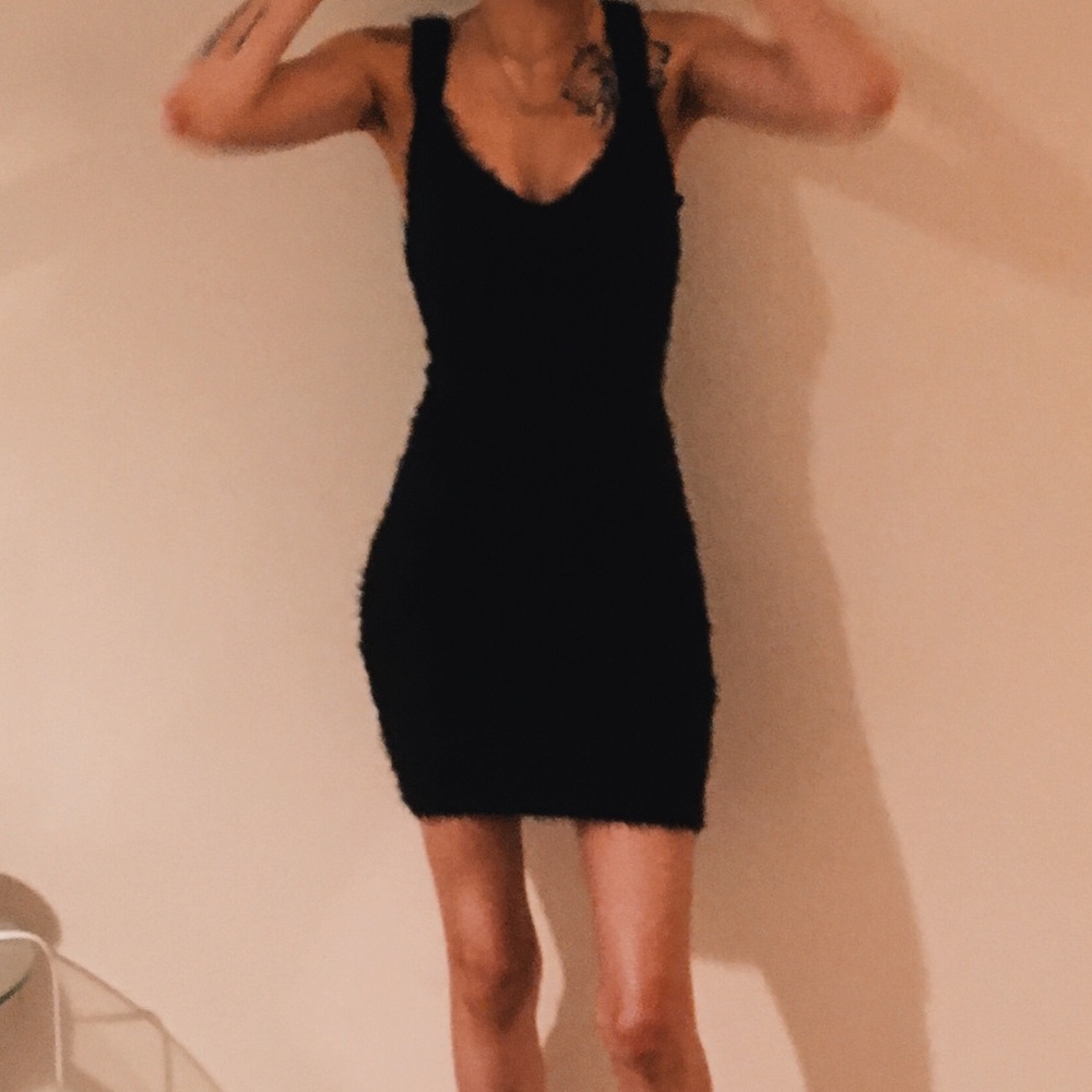 Black Fur Body Con Dress